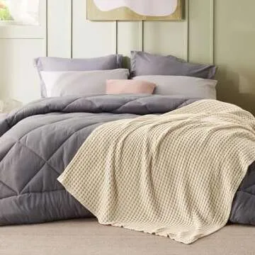 Bedsure Cooling Cotton Waffle Weave Blanket in Beige