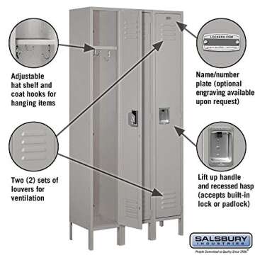 Salsbury Industries 61362GY-U Single Tier 36-Inch Wide 6-Feet High 12-Inch Deep Unassembled Standard Metal Locker, Gray