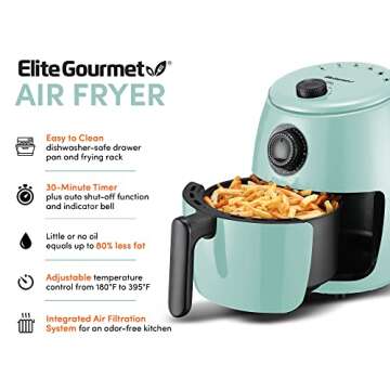 Elite Gourmet EAF-0201BL Personal Compact Space Saving Electric Hot Air Fryer Oil-Less Healthy Cooke...