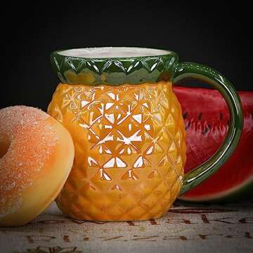 A.F.N.A.L Ceramic Mug for Home & Office, Creative Porcelain 3D Fruit Cup with Handle for Coffee, Tea, Juice, Milk & Water, 17oz. Pineapple Shape Mug Gift, 4.3" H