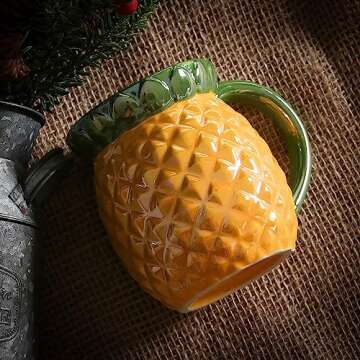 A.F.N.A.L Ceramic Mug for Home & Office, Creative Porcelain 3D Fruit Cup with Handle for Coffee, Tea, Juice, Milk & Water, 17oz. Pineapple Shape Mug Gift, 4.3" H