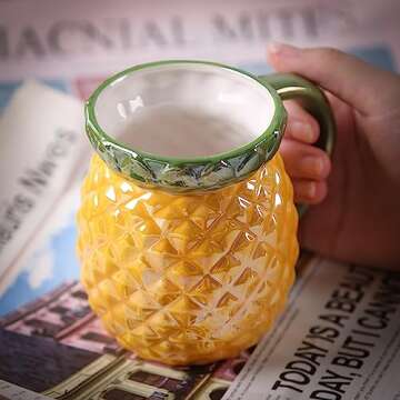 A.F.N.A.L Ceramic Mug for Home & Office, Creative Porcelain 3D Fruit Cup with Handle for Coffee, Tea, Juice, Milk & Water, 17oz. Pineapple Shape Mug Gift, 4.3" H