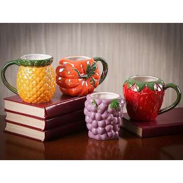 A.F.N.A.L Ceramic Mug for Home & Office, Creative Porcelain 3D Fruit Cup with Handle for Coffee, Tea, Juice, Milk & Water, 17oz. Pineapple Shape Mug Gift, 4.3" H