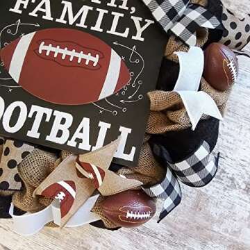 Faith Family Football Burlap Outdoor Front Door Wreath - Sports Wreaths for Fall : Brown Black White...