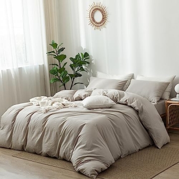 MooMee Cal King Duvet Cover Set Cream Grey Cotton