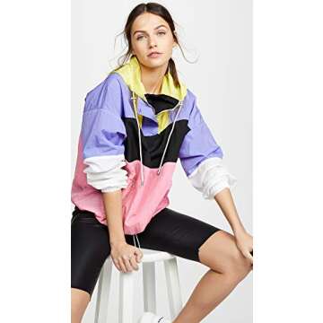 ASTR the label Women's Retro Colorblock Windbreaker Lightweight Jacket, ELECTIRC Color Block, l