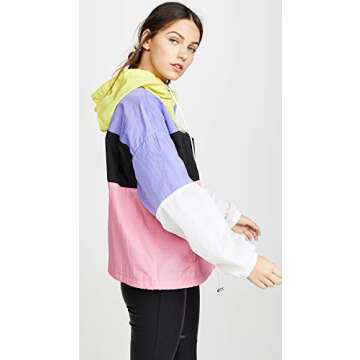 ASTR the label Women's Retro Colorblock Windbreaker Lightweight Jacket, ELECTIRC Color Block, l