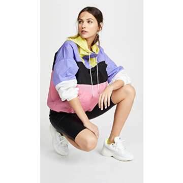 ASTR the label Women's Retro Colorblock Windbreaker Lightweight Jacket, ELECTIRC Color Block, l