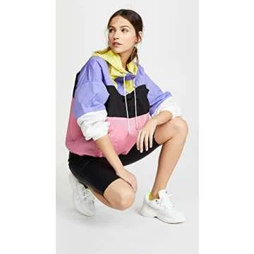 ASTR the label Women's Retro Colorblock Windbreaker Lightweight Jacket, ELECTIRC Color Block, l