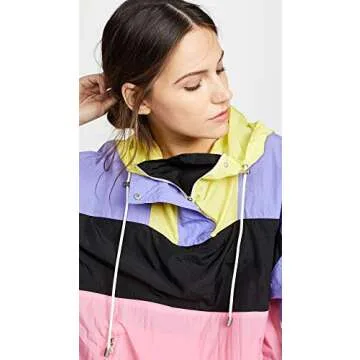 ASTR the label Women's Retro Colorblock Windbreaker Lightweight Jacket, ELECTIRC Color Block, l