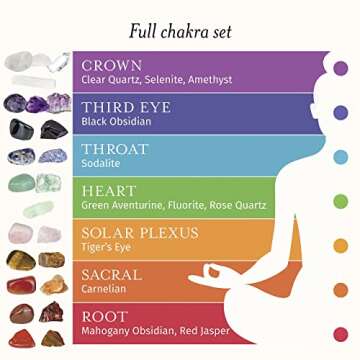 Elementao Chakra Crystals and Healing Stones – 25 Polished and Raw Gemstones with Storage Box