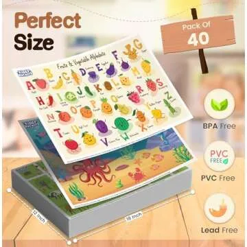 KIDDYKORNERZ 40 Pack Waterproof Disposable Placemats for Baby, Place mats for Kids, Toddler - Kids Placemats for Dining Table Tyke, Restaurants, and Travel (Aquarium, Alphabet and Zoo Theme)