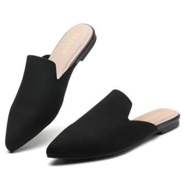 Tilocow Knit Mules for Women - Chic Pointed Toe Ballet Flats