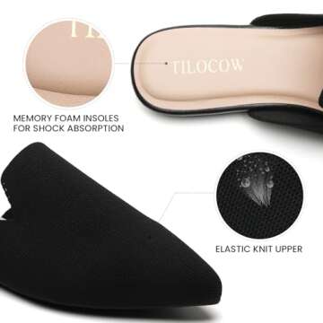 Tilocow Women's Knit Mules - Stylish Slip-on Ballet Flats