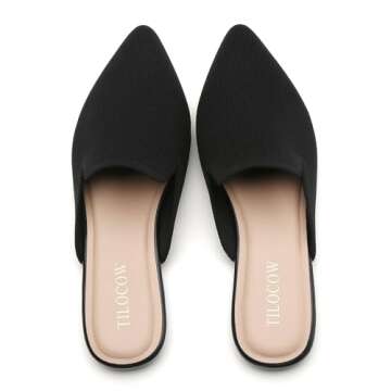 Tilocow Women's Knit Mules - Stylish Slip-on Ballet Flats