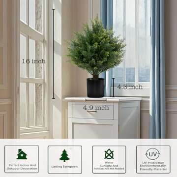Kissilk Artificial Cedar Topiary Artificial Cedar Tree Artificial Cedar Shrub UV-Proof Leaves Bushes Potted Plants for Home Office Outdoor and Indoor Decor- 16 Inch (16)