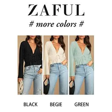 Elegant ZAFUL Deep V Neck Bell Sleeve Blouse for Women