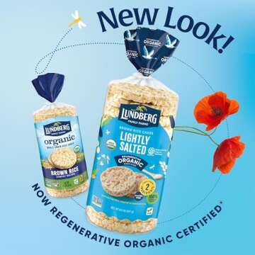 Lundberg Rice Cakes, Organic Lightly Salted, 6-Pack – Regenerative Organic Certified Rice Cakes, Healthy Snacks, Gluten Free & Vegan, 8.5 Oz Ea