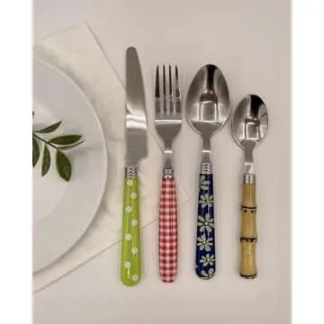 The Original Brink House Eclectic Collection Mix & Match Stainless Steel Cutlery Set with Multicolored Handles / 16 pieces with Metal Stand/Lifestyle utensils for home, apartment, dorm, outdoor