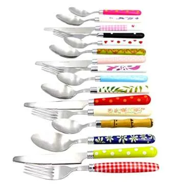 The Original Brink House Eclectic Collection Mix & Match Stainless Steel Cutlery Set with Multicolored Handles / 16 pieces with Metal Stand/Lifestyle utensils for home, apartment, dorm, outdoor