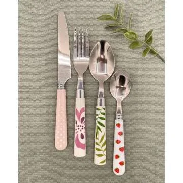 The Original Brink House Eclectic Collection Mix & Match Stainless Steel Cutlery Set with Multicolored Handles / 16 pieces with Metal Stand/Lifestyle utensils for home, apartment, dorm, outdoor