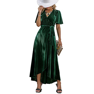 BerryGo Women's Semi Formal Velvet Wrap Dress Prom Cocktail Short Sleeve Dress