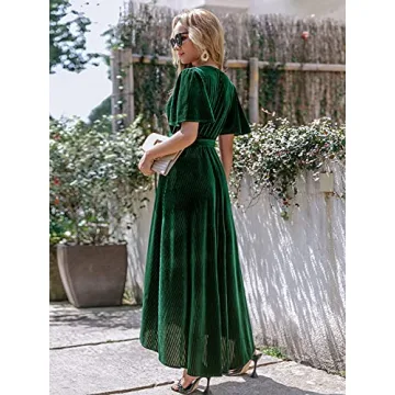 BerryGo Women's Emerald Green Velvet Wrap Midi Dress