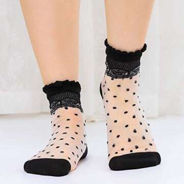 Campsis Sheer Socks - Stylish Mesh Ruffle Socks for Women (4 Pack)