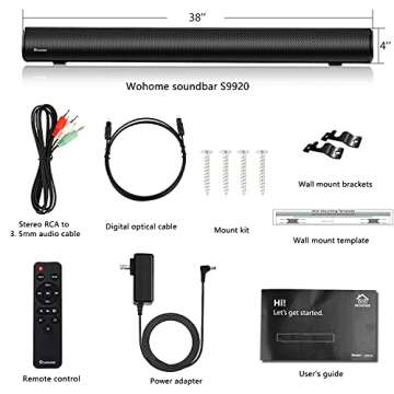 Wohome 2.1 Sound bar 38-Inch with Dual Built-in Subwoofer,Deep bass 3D Surrond Sound,Bluetooth 5.0 Enabled,TV soundbar 6 Speakers with DSP Technology Dialogue Clarity,Remote Control,Mount Kit