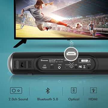 Wohome 2.1 Sound bar 38-Inch with Dual Built-in Subwoofer,Deep bass 3D Surrond Sound,Bluetooth 5.0 Enabled,TV soundbar 6 Speakers with DSP Technology Dialogue Clarity,Remote Control,Mount Kit