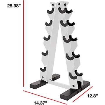 CAP Barbell A-Frame Dumbbell Weight Rack, White (RK-12BIS-WH) with CAP 50lb Coated Hex Dumbbells, 5x2 20x2, & 10x2 15x2 & 25x2, Part of 150lb Set
