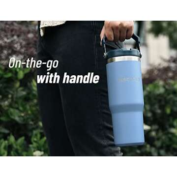 DLOCCOLD 30 oz Stainless Steel Tumbler with Straw & Handle