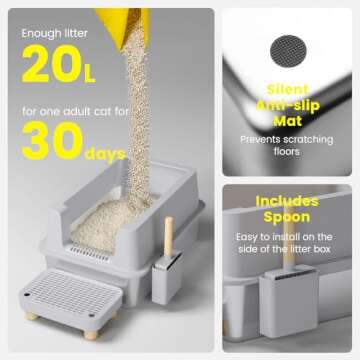 Stainless Steel Cat Litter Box - Enclosed Litter Box with Lid XL Extra Large Metal Litter Box for Bi...