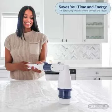 Casabella Power Spin Scrubber, Extendable to 47.5” – Cordless Electric Cleaner for Shower, Kitchen, Bathroom, Tile, Tub, Car, Deck - Rechargeable Spin Brush with Adjustable Brush Head & 4 Attachments