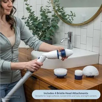 Casabella Power Spin Scrubber, Extendable to 47.5” – Cordless Electric Cleaner for Shower, Kitchen, Bathroom, Tile, Tub, Car, Deck - Rechargeable Spin Brush with Adjustable Brush Head & 4 Attachments