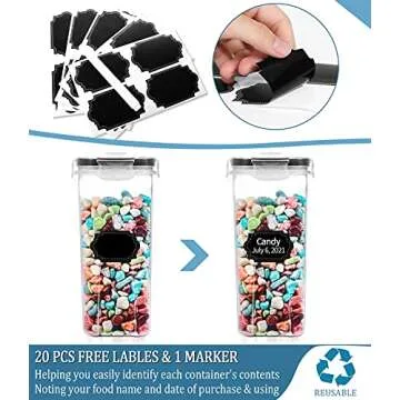 Cereal Containers Storage, Skroam Airtight Food Storage with Lid for Kitchen & Pantry Organization, BPA-Free Plastic Canister, 20 Lables & Marker