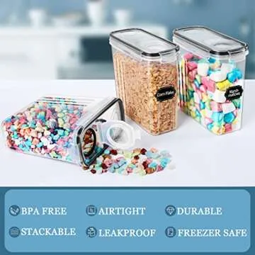 Cereal Containers Storage, Skroam Airtight Food Storage with Lid for Kitchen & Pantry Organization, BPA-Free Plastic Canister, 20 Lables & Marker