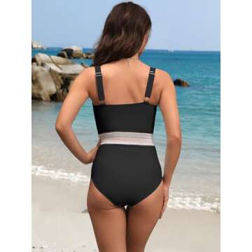 ANRABESS One Piece Swimsuit for Women Tummy Control V Neck Slimming Sexy Bathing Suit Color Block Padded Beach Swimwear