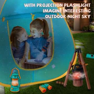 Qtioucp Kids Camping Set 50pcs with Tent & Space Projector Flashlight- Outdoor Campfire Toy Set for ...