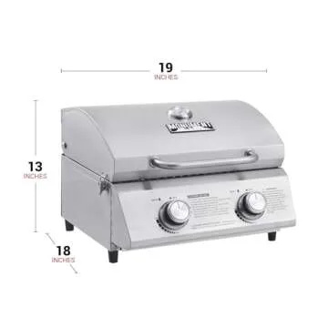 Monument Grills Tabletop Propane Gas Grill for Outdoor Portable Camping Cooking with Travel Locks, Stainless Steel High Lid, and Built in Thermometer