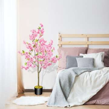 HUAESIN 4.1ft Artificial Cherry Blossom Tree Artificial Trees Tall Faux Plants Indoor Pink Fake Saku...