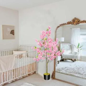 HUAESIN 4.1ft Artificial Cherry Blossom Tree Artificial Trees Tall Faux Plants Indoor Pink Fake Sakura Flowers Tree for Spring Home Room Office Wedding Party Valentine's Day Outdoor Decorations