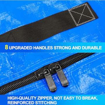 King Mattress Bag for Moving and Storage, Reusable Heavy Duty Tarp Waterproof King Size Bed Mattress Cover, Zippered Mattress Protector with 8 Strong Carrying Handles, 82’’ L x 79’’ W x 15’’ D