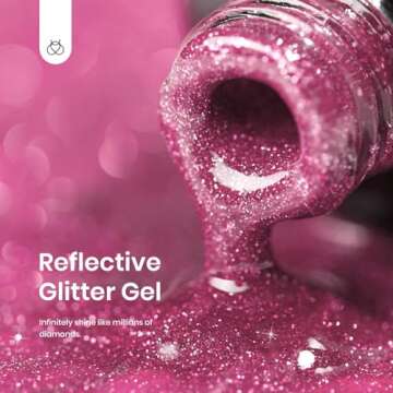 Beetles Glitter Pink Gel Nail Polish, 1Pcs 15ml Glitter Diamond Gel, Fairy Kisses Hot Pink Nails Soa...
