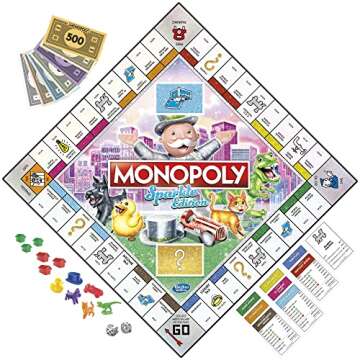 Hasbro Gaming Monopoly Sparkle Edition Board Game, Family Games, with Glittery Tokens, Pearlescent D...