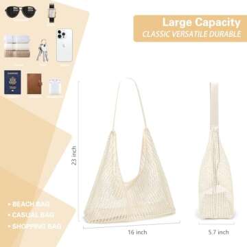 UYLIA Mesh Beach Bag, Summer Beach Tote Bags for Women, Soft Casual Crochet Bags for Vacation Shopping Swimming Pools Travel