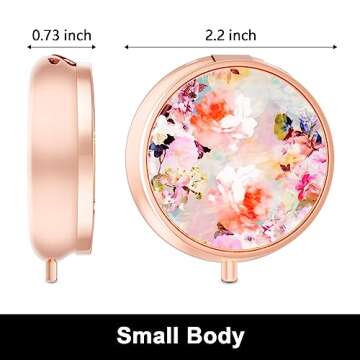 Rouidr Pill Box, 3 Compartment Medicine Case, Stylish Portable Organizer in Rose Gold