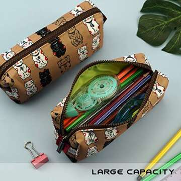 LParkin Lucky Japanese Cat Pencil Case Cute Maneki Neko Cat Pencil Bag Pouch Case Makeup Cosmetic Bag Kawaii Gadget Box Stationary