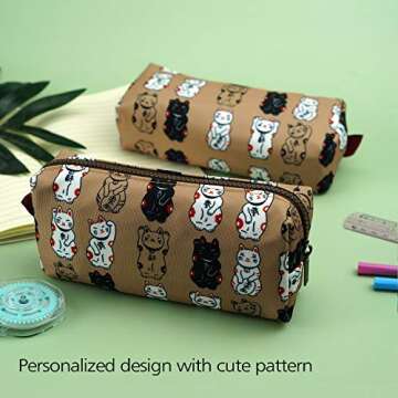 LParkin Lucky Japanese Cat Pencil Case Cute Maneki Neko Cat Pencil Bag Pouch Case Makeup Cosmetic Bag Kawaii Gadget Box Stationary