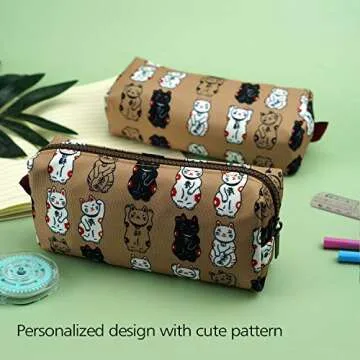 LParkin Lucky Japanese Cat Pencil Case Cute Maneki Neko Cat Pencil Bag Pouch Case Makeup Cosmetic Bag Kawaii Gadget Box Stationary